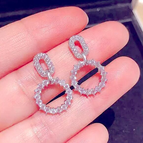 STERLING SILVER DIAMOND EARRINGS  - Picture 1 of 6